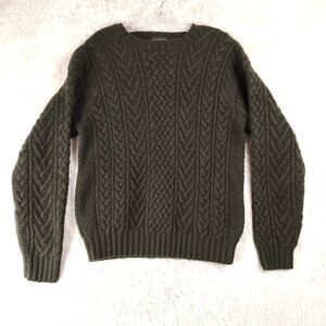 *FLAW PLEASE READ* J.Crew Mens 100% Wool Cable Knit Sweater Green Crewneck Large